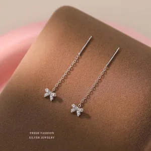 Elegant S925 sterling silver bow-knot drop earrings with sparkling pave zirconia