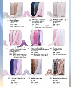 Various ribbon types collection: satin, velvet, and plaid for gift wrap gift boxes