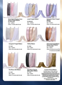 Various decorative ribbons assortment including satin, grosgrain, and custom print.
