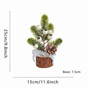 Tabletop miniature Christmas tree with pinecone white berries and wood base decor