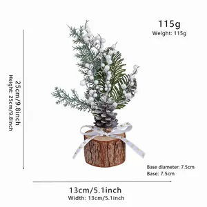 Mini desktop Christmas tree with pine cone and wooden base, 25cm height ornament