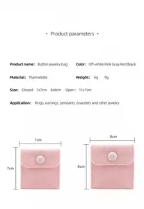 Comprehensive product dimensions and material specifications for pink velvet snap jewelry pouches