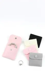 Soft velvet envelope jewelry pouches with snap button closure for earrings and rings