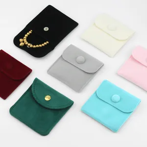 Soft velvet jewelry envelope pouches in multiple colors with snap button closure