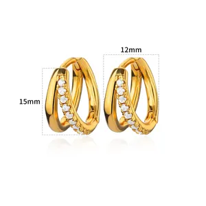 Elegant 18K gold plated oval hoop earrings with sparkling zircons measuring 15mm by 12mm