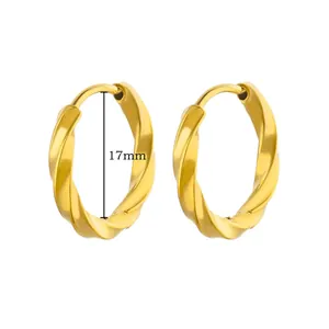 Detailed view showing the 17mm measurement of these 18K gold plated twisted hoop earrings.