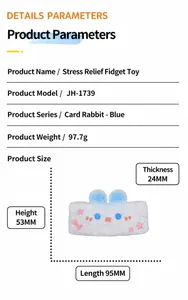 Detailed dimensions and 97.7g weight of the blue rabbit silicone squeeze toy