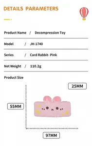 Detail view showing size and weight specifications for pink rabbit silicone stress relief toy