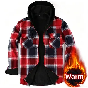 Heren Geruit Flanellen Overhemd Jack Met Capuchon Fleece Gevoerd Verdikt Warm Lange Mouw Casual Top Voor Herfst Winter