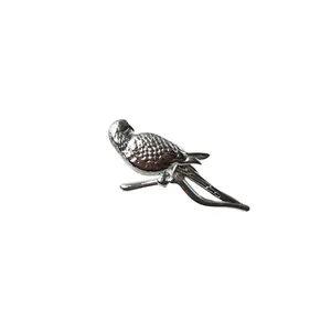 Realistic silver metallic parrot bird brooch pin suit accessory with high gloss finish