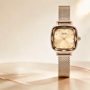 Montre à Quartz Femme GEDI Rétro Carrée Minimaliste Mode Étanche Bracelet en Maille d'Acier Inoxydable Élégante pour Femmes
