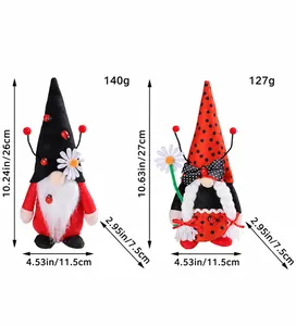 Ladybug gnome plush dolls dimension details showing height, width and weight in cm and inch
