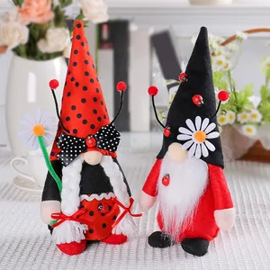 Creative pair of ladybug themed plush gnomes for festive home holiday decoration and gifts