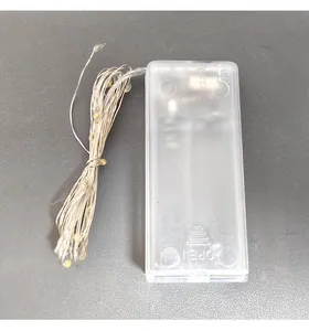 Detailed view of LED copper wire string lights with a transparent battery box