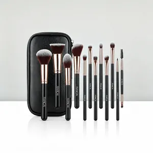 Professional Makeup Brushes Synthetic Fiber Bristles Wood Handle With PU Leather Zipper Case Soft Cosmetic Beauty Tools