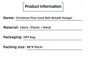 Detailed product specifications chart for Christmas pine cone bell wreath door hanging decoration