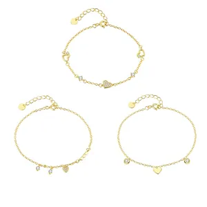 S925 Sterlingsilber vergoldete Herz-Armbänder Set mit funkelnden Zirkonia Edelsteinen