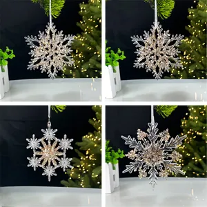 Klare Champagner Gold Pailletten Acryl Weihnachten Anhänger Schneeflocke Rentier Ballerina Stern Hängende Ornamente Für Weihnachtsbaum Dekoration Party