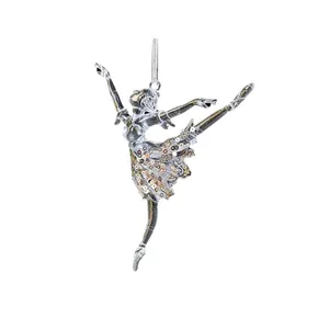 Eleganter Weihnachtsanhänger aus klarem Acryl als Ballerina mit goldenen Pailletten