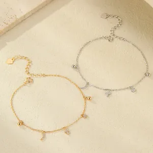 Eleganti bracciali in argento sterling S925 con ciondoli stella, luna e croce, oro e argento