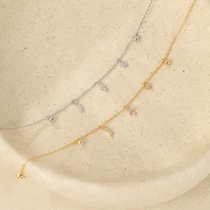 Bracciale stella luna croce in argento sterling S925 da donna, placcato oro 14K