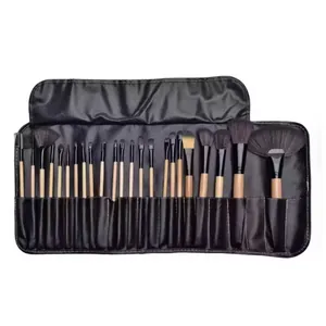 Juego de 24 brochas de maquillaje profesionales con mangos de madera y estuche negro
