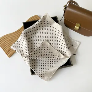 Elegante foulard quadrato in finta seta stile francese a pois per donne, raso lucido