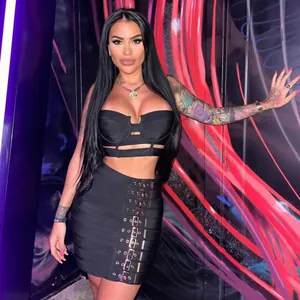 Sexy black bandage crop top and mini skirt set with metal buckle details