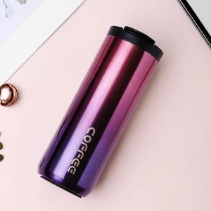 Elegante 304 roestvrijstalen koffiemok met roze kleurverloop, 550ml voor kantoor en reizen