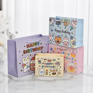 Sac Cadeau en Papier Kraft avec Motif Lapin de Dessin Animé Mignon Avec Poignée Sacs de Fête d'Anniversaire pour Enfants Fournitures d'Emballage