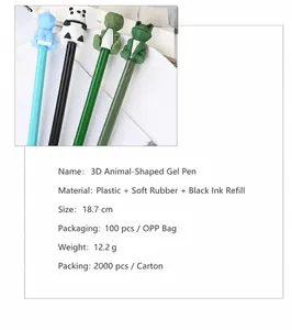 Detailed overview of 3D animal-shaped gel pens showing materials and size specs.