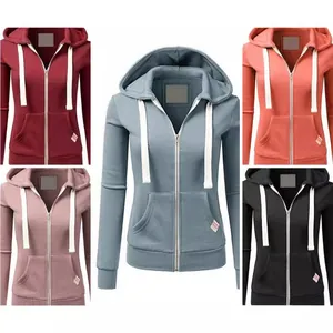 Women Casual Zip Up Hoodie Sweatshirt Patchwork Long Sleeve Hooded Jacket With Pockets Solid Color Urban Fashion Sporty Top
