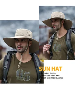 Outdoor Sonnenhut für Herren mit breiter Krempe, verstellbarem Kinnriemen und UV-Schutz