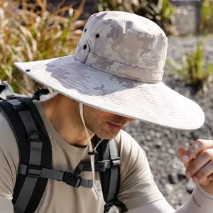 Outdoor-Sonnenhut mit breiter Krempe für Herren, Camouflage, 14 cm für Wanderungen