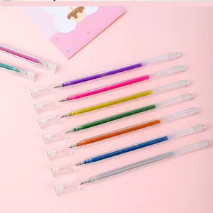 Set of seven colorful metallic glitter gel pens for creative journaling and drawing