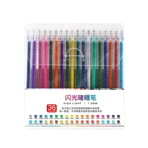 Set of 36 premium metallic glitter gel pens with 1.0mm tips in a clear storage case