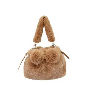 Elegante Plüsch-Handtasche aus Pelzimitat mit Schleife für Herbst und Winter