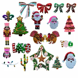 Christmas Sequin Embroidered Patch Santa Claus Christmas Tree Nutcracker Soldier Bowknot Glitter Applique For Clothing DIY Decoration