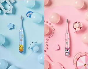 Vista dettagliata degli spazzolini elettrici tigre blu e unicorno rosa bambini