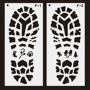 Detail view of Christmas Santa footprint stencils with festive tread patterns F-1 and F-2