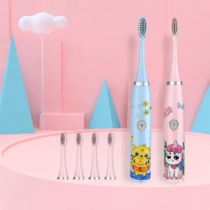 Spazzolino Elettrico per Bambini Vibrazione Sonica Ricaricabile Set Spazzolino per Bambini 3-12 Anni Design Tigre Unicorno Giraffa Impermeabile IPX7