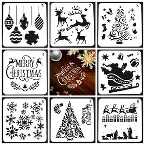 Detailed view of 8 Christmas stencil templates featuring reindeer and snowflakes
