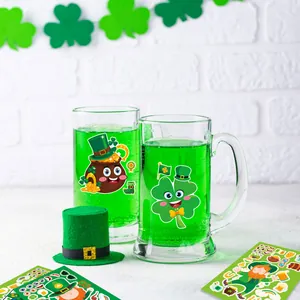 Pegatinas DIY de San Patricio con caras de duende y trébol para decoración de fiestas