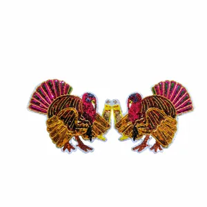 Detailed view of turkey sequin embroidery patches with dimensions 42cm by 19.4cm and weight 41g