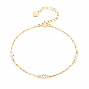 Elegante bracciale in argento S925 dorato con pietre marquise e ciondolo cuore