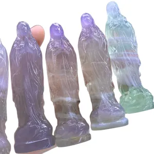 Set of hand-carved natural fluorite goddess statues in assorted macaron colors for decor