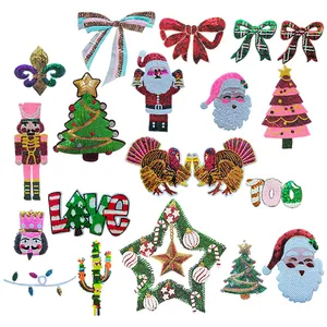 Festive Christmas sequin embroidery patches with Santa and tree designs for DIY garments