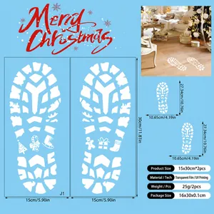 Stickers muraux empreintes blanches du Père Noël avec motifs de Noël pour sol