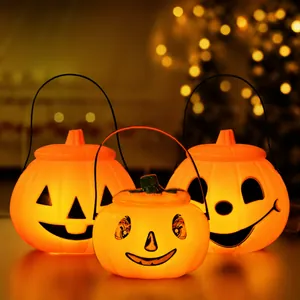 Halloween Portable Pumpkin Lantern LED Glowing Candy Bucket Trick or Treat Props Festive Party Decoration Pumpkin Pail