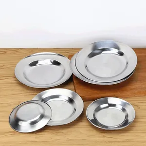 Stainless Steel Round Plate Polished Dinner Tray Shallow Food Container For Home Canteen Barbecue Serving Dish Fruit Plate